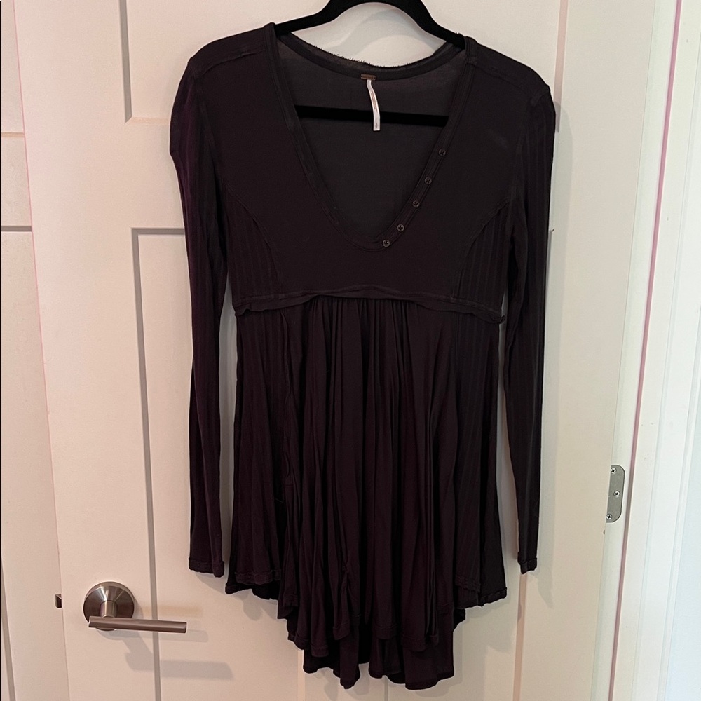 Free People Charcoal V-Neck Henley Tunic